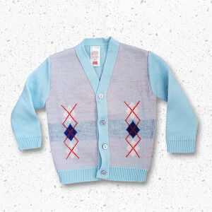 Vintage 80s SEARS Pastel Blue Button Down Toddler Cardigan Sweater  Size 12M